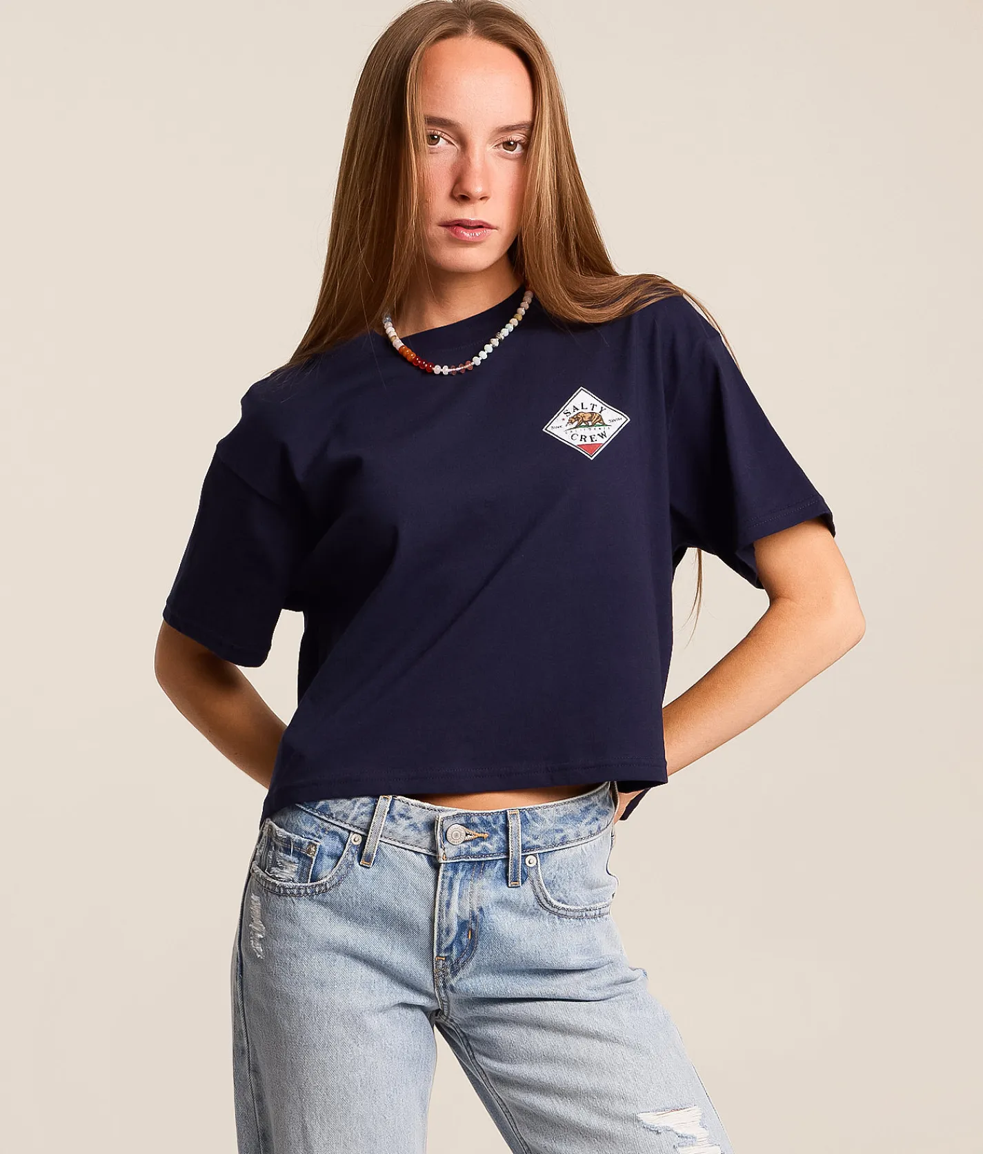Tops | Salty Crew Tippet Cropped T-Shirt Bright Navy
