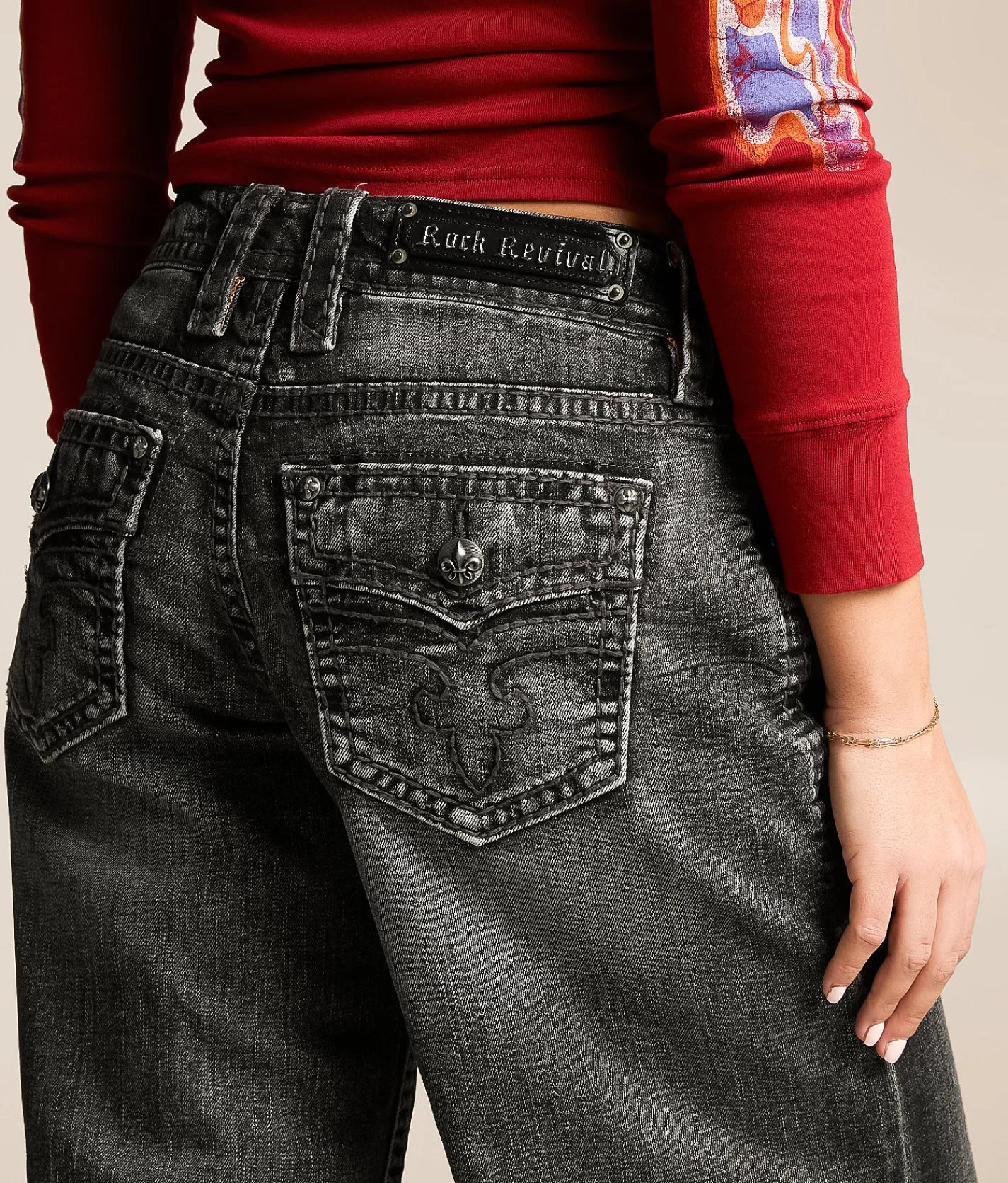 Jeans|Bottoms | Rock Revival Titania Low Slung Wide Leg Baggy Stretch Jean Washed Black