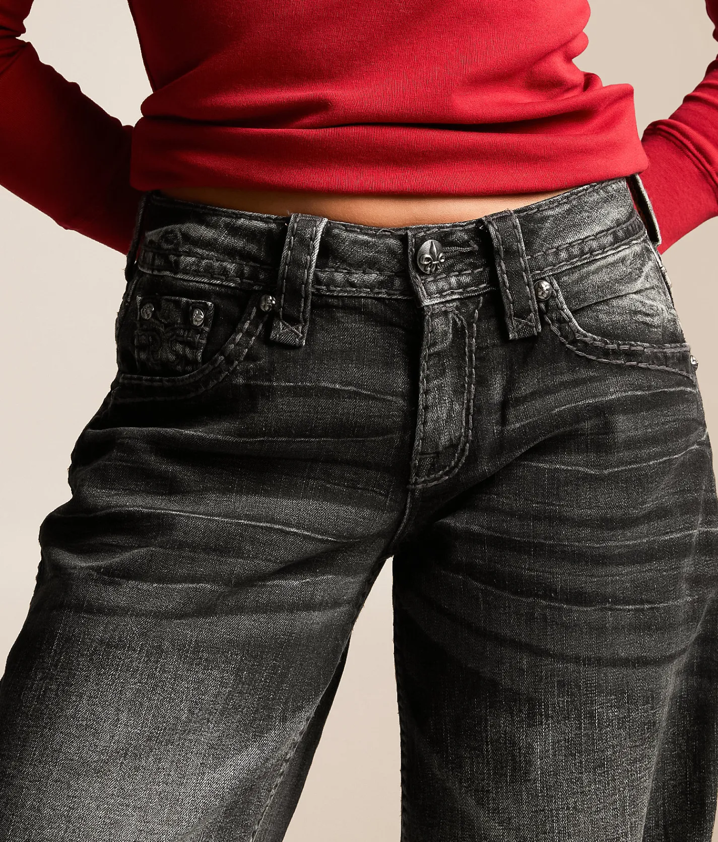 Jeans|Bottoms | Rock Revival Titania Low Slung Wide Leg Baggy Stretch Jean Washed Black