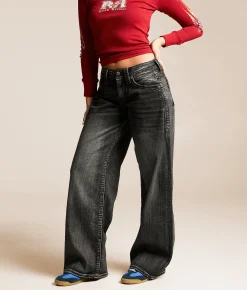 Jeans|Bottoms | Rock Revival Titania Low Slung Wide Leg Baggy Stretch Jean Washed Black