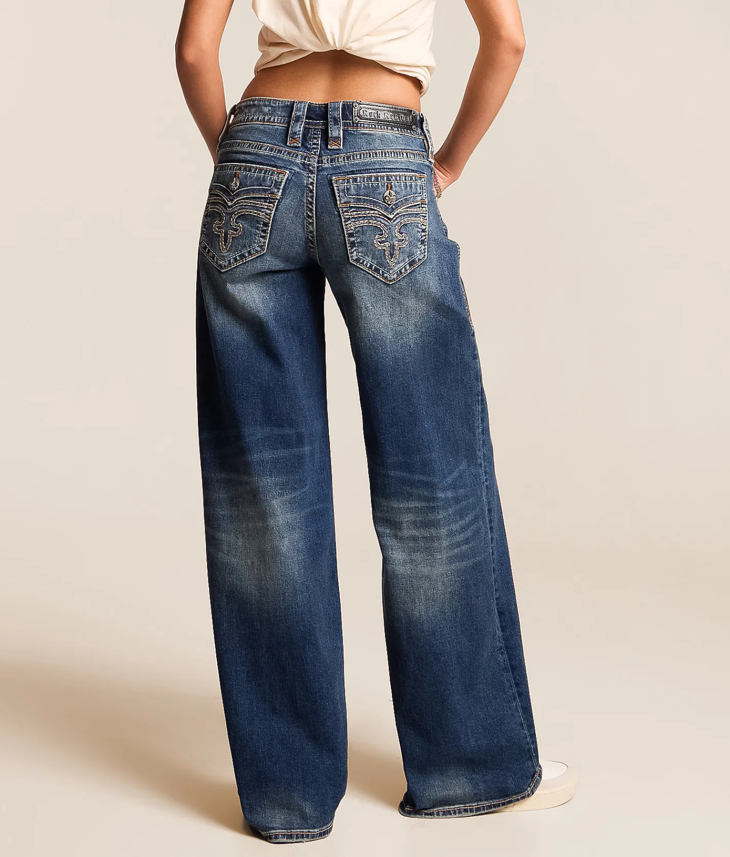 Jeans|Bottoms | Rock Revival Titania Low Slung Wide Leg Baggy Stretch Jean Vintage Dark Blue