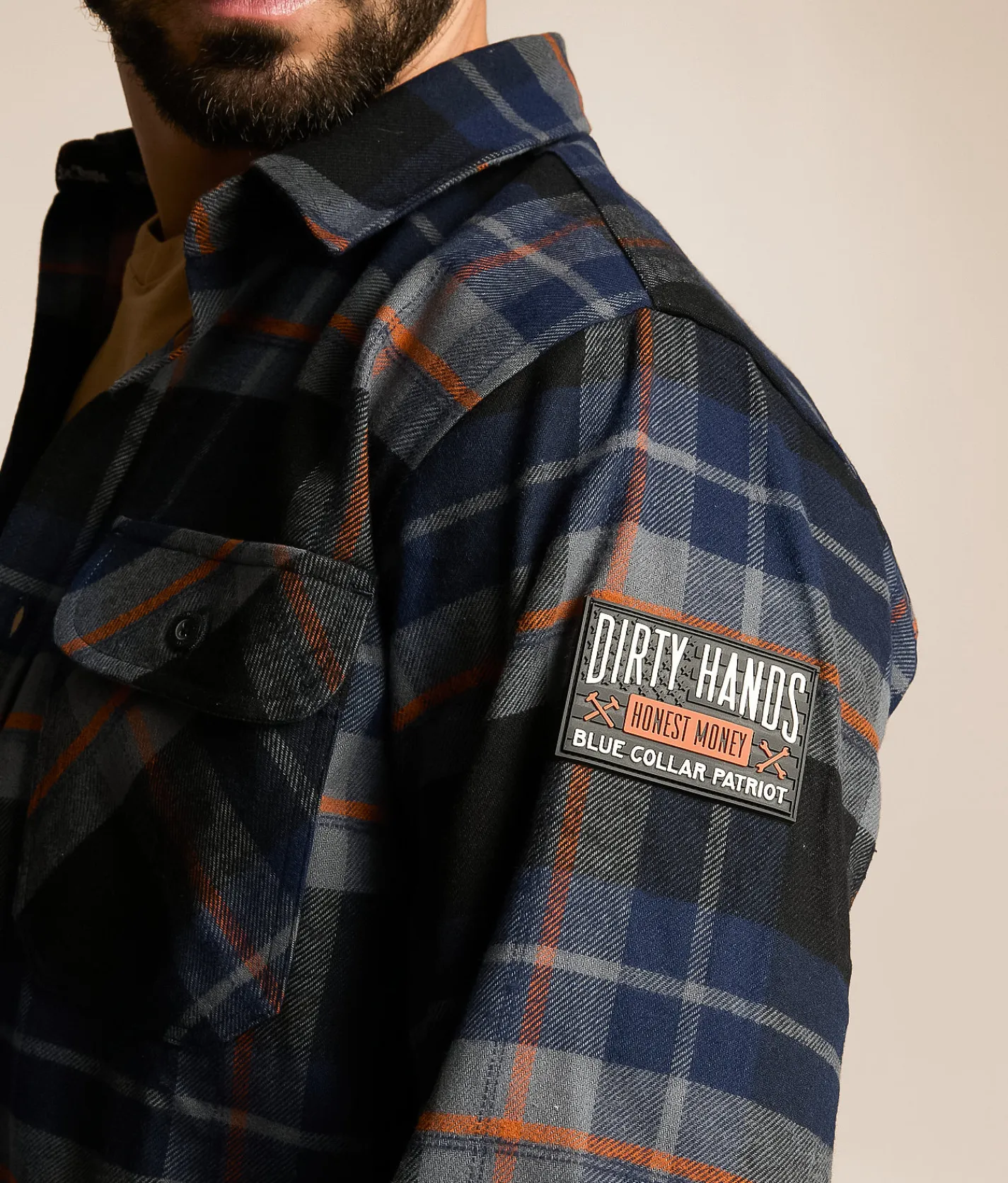 Tops | Howitzer Tomahawk Flannel Shirt Dk Blue Grey Orange