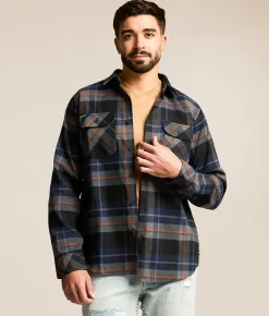 Tops | Howitzer Tomahawk Flannel Shirt Dk Blue Grey Orange