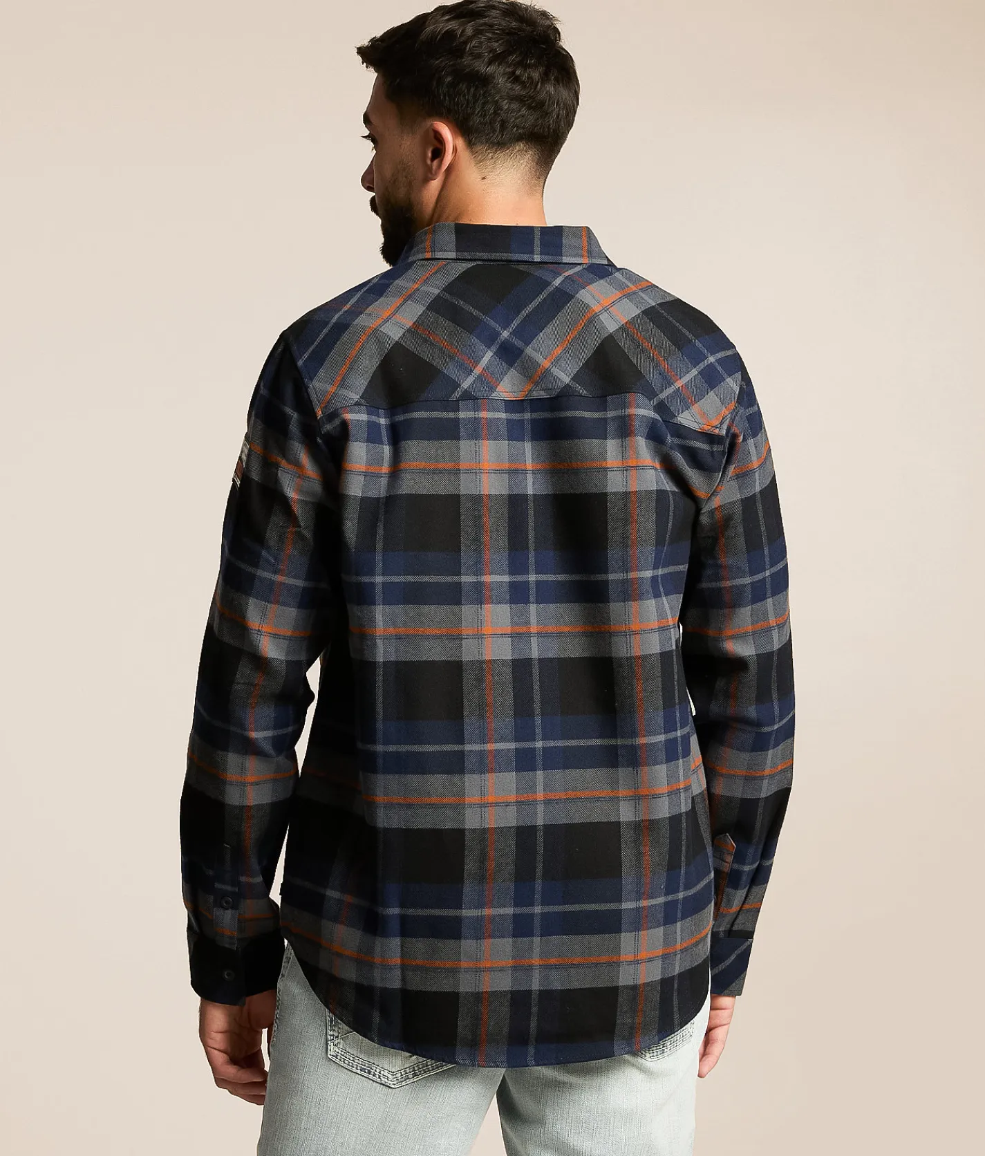 Tops | Howitzer Tomahawk Flannel Shirt Dk Blue Grey Orange