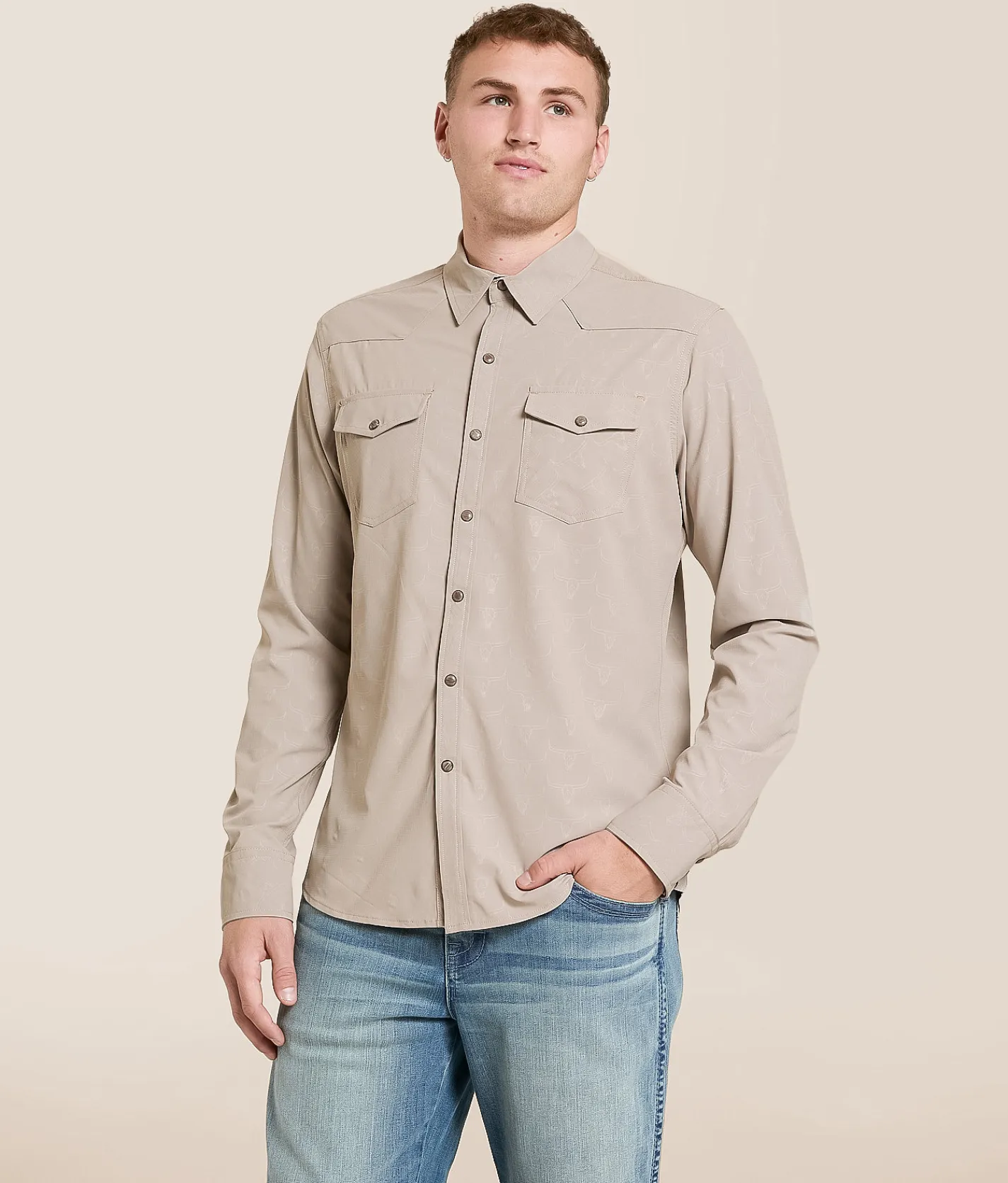 Tops | Gentry County Tonal Athletic Performance Stretch Shirt Tan Brown