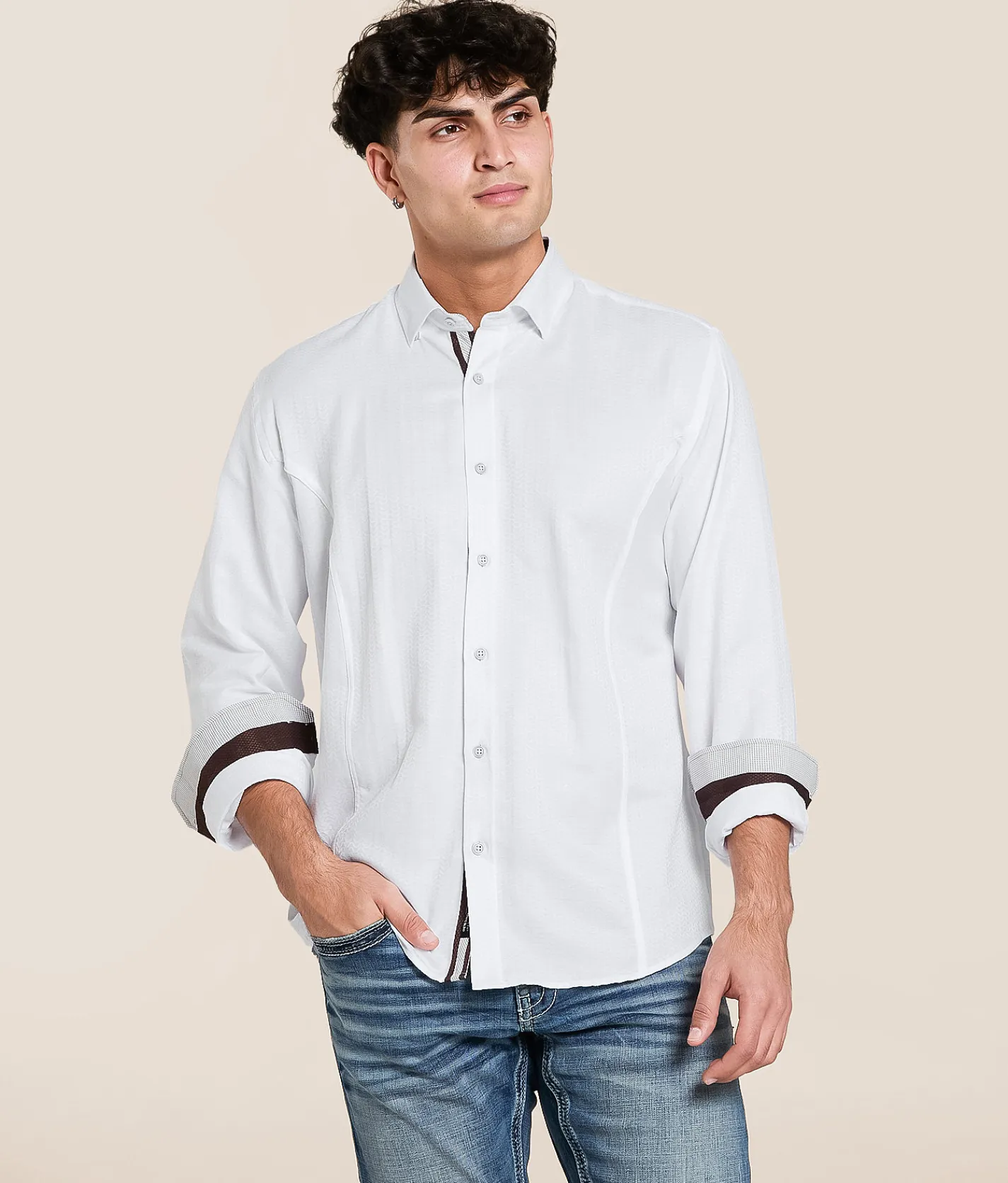Tops | Eight X Tonal Print Shirt White