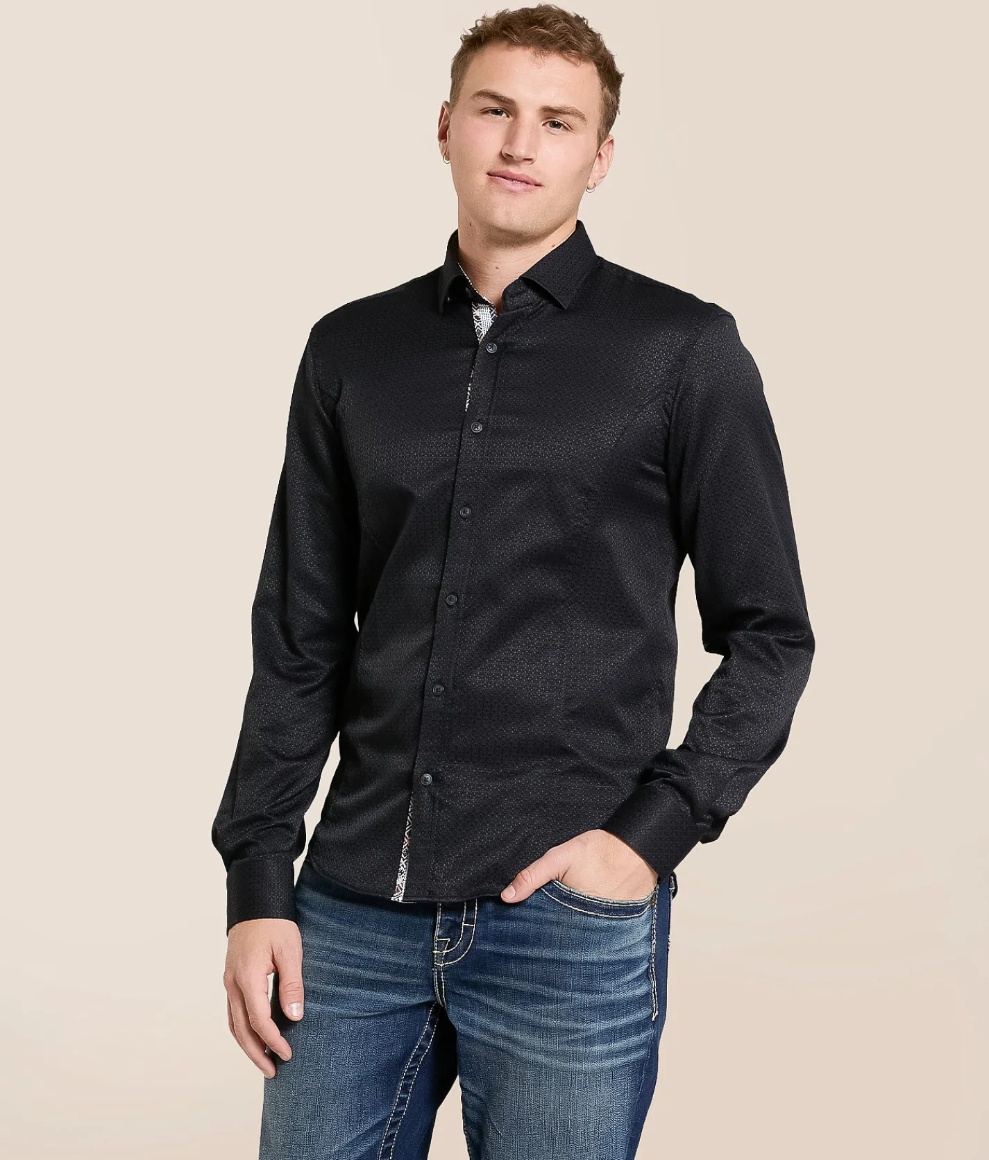 Tops | Eight X Tonal Print Stretch Shirt Black