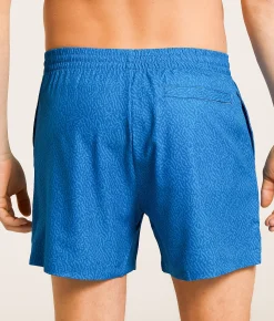 Bottoms|Swimwear | Old Row Tonal Print Stretch Swim Trunks Blue