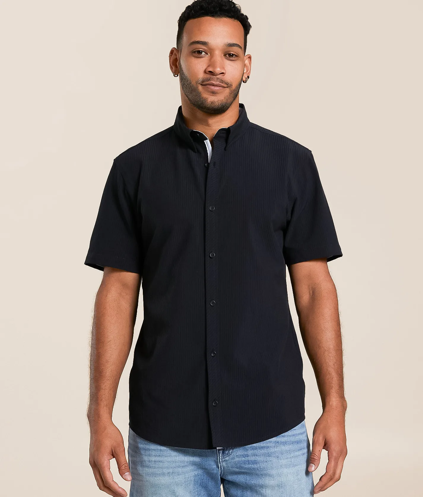 Tops | J.B. Holt Tonal Striped Athletic Performance Stretch Shirt Black