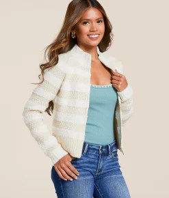 Tops | Willow & Root Tonal Striped Cardigan Sweater White