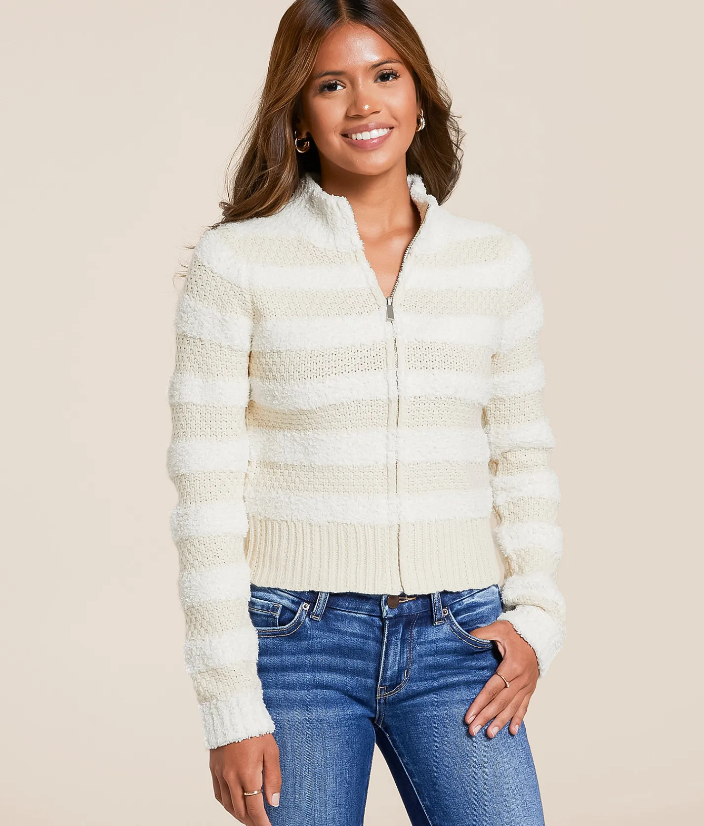 Tops | Willow & Root Tonal Striped Cardigan Sweater White