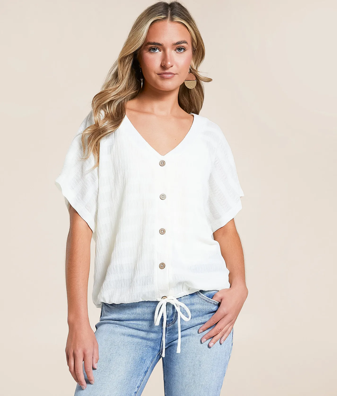 Tops | Daytrip Tonal Striped Textured Top White