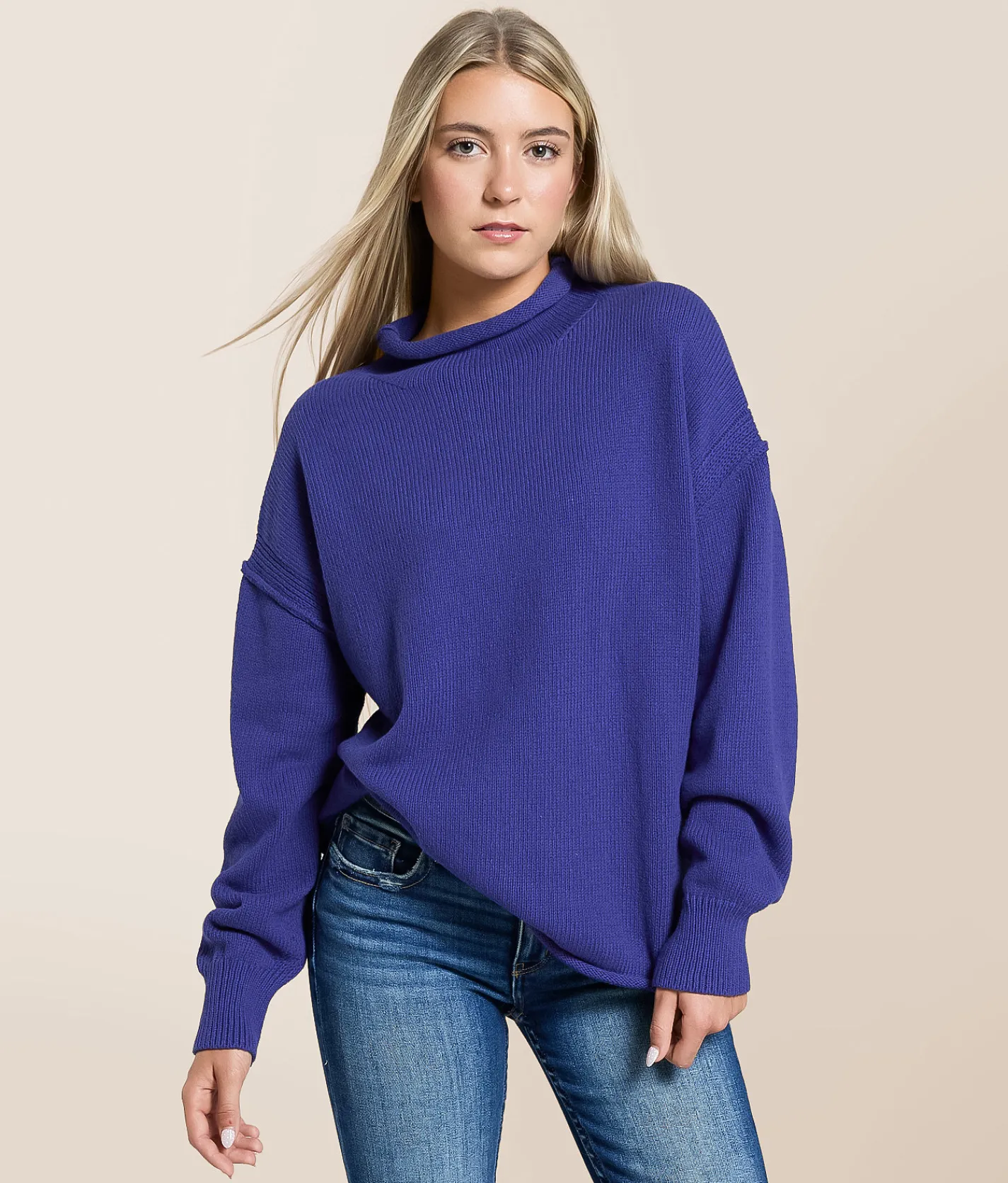 Tops | Free People Torres Oversized Sweater Skipper Blue