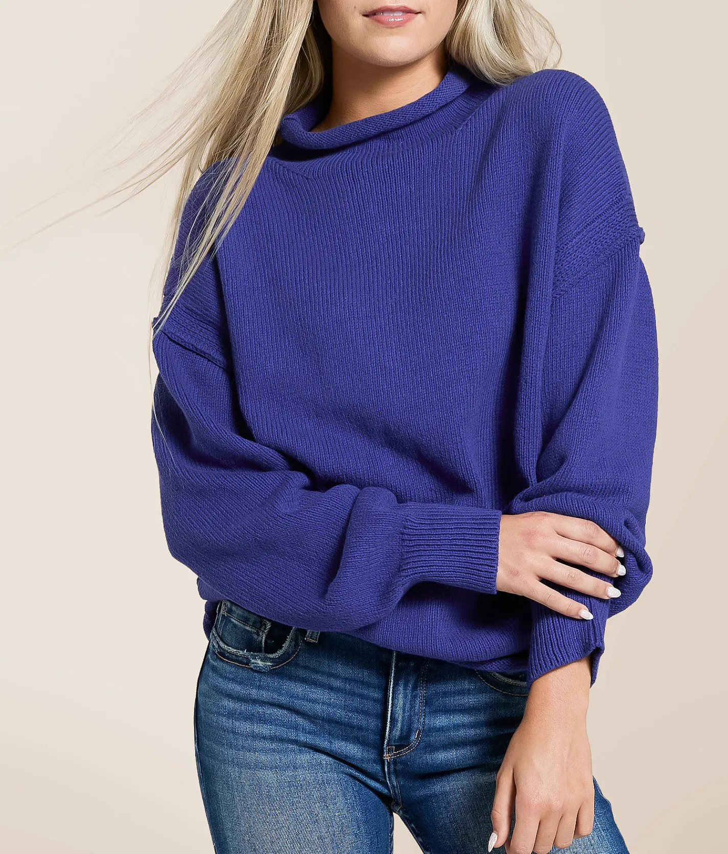 Tops | Free People Torres Oversized Sweater Skipper Blue