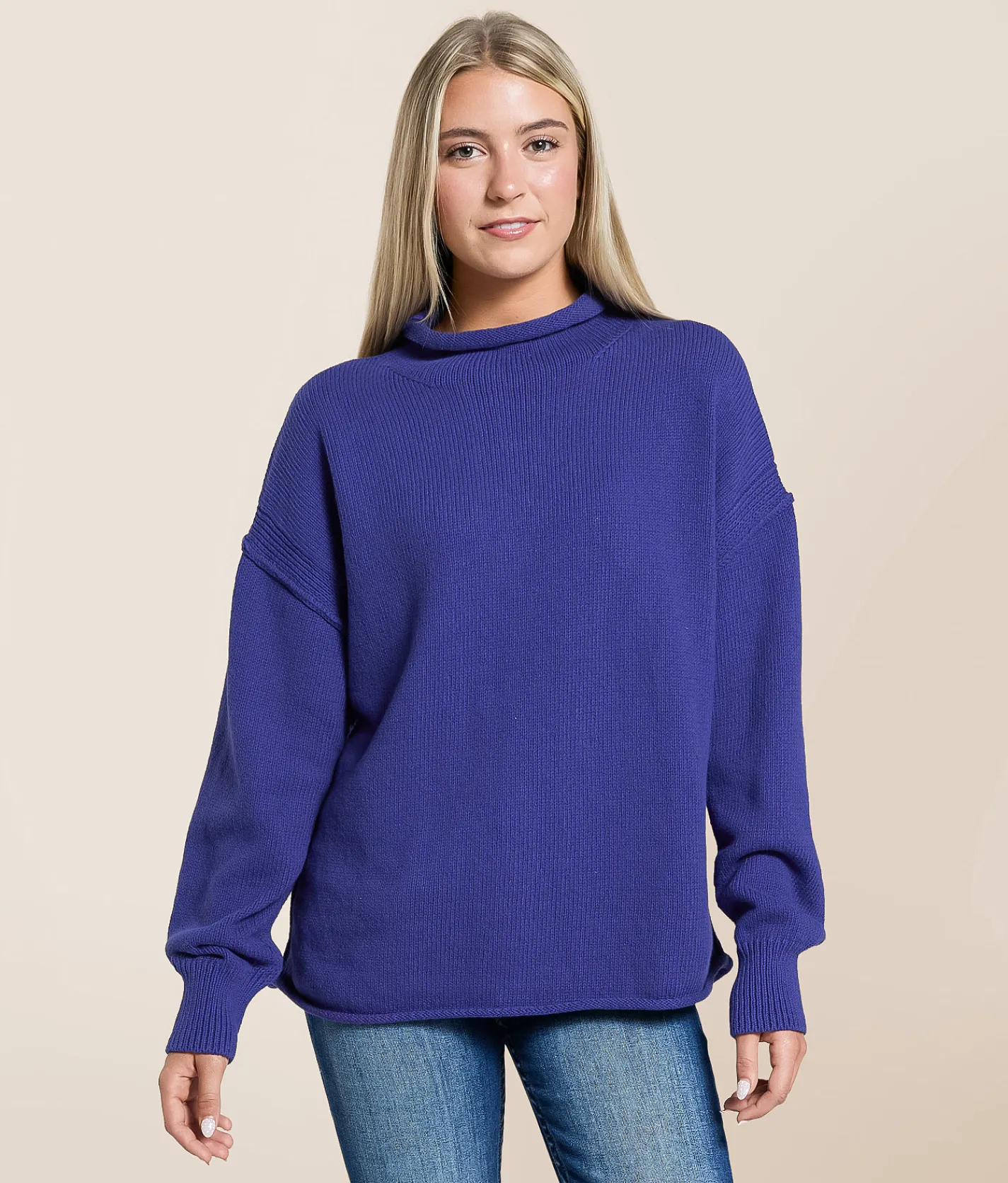 Tops | Free People Torres Oversized Sweater Skipper Blue