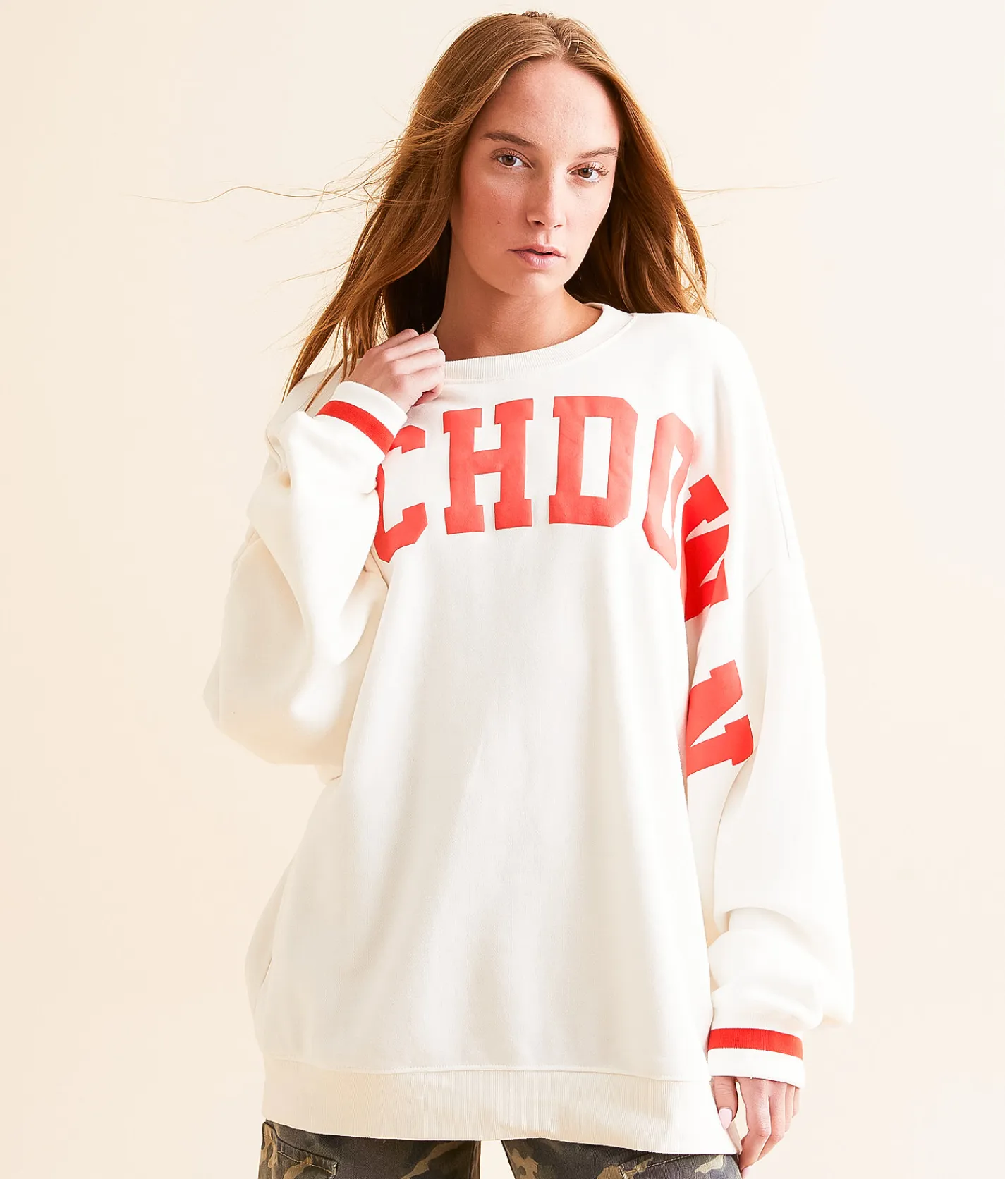 DH Apparel Touchdown Oversized Pullover White Clearance