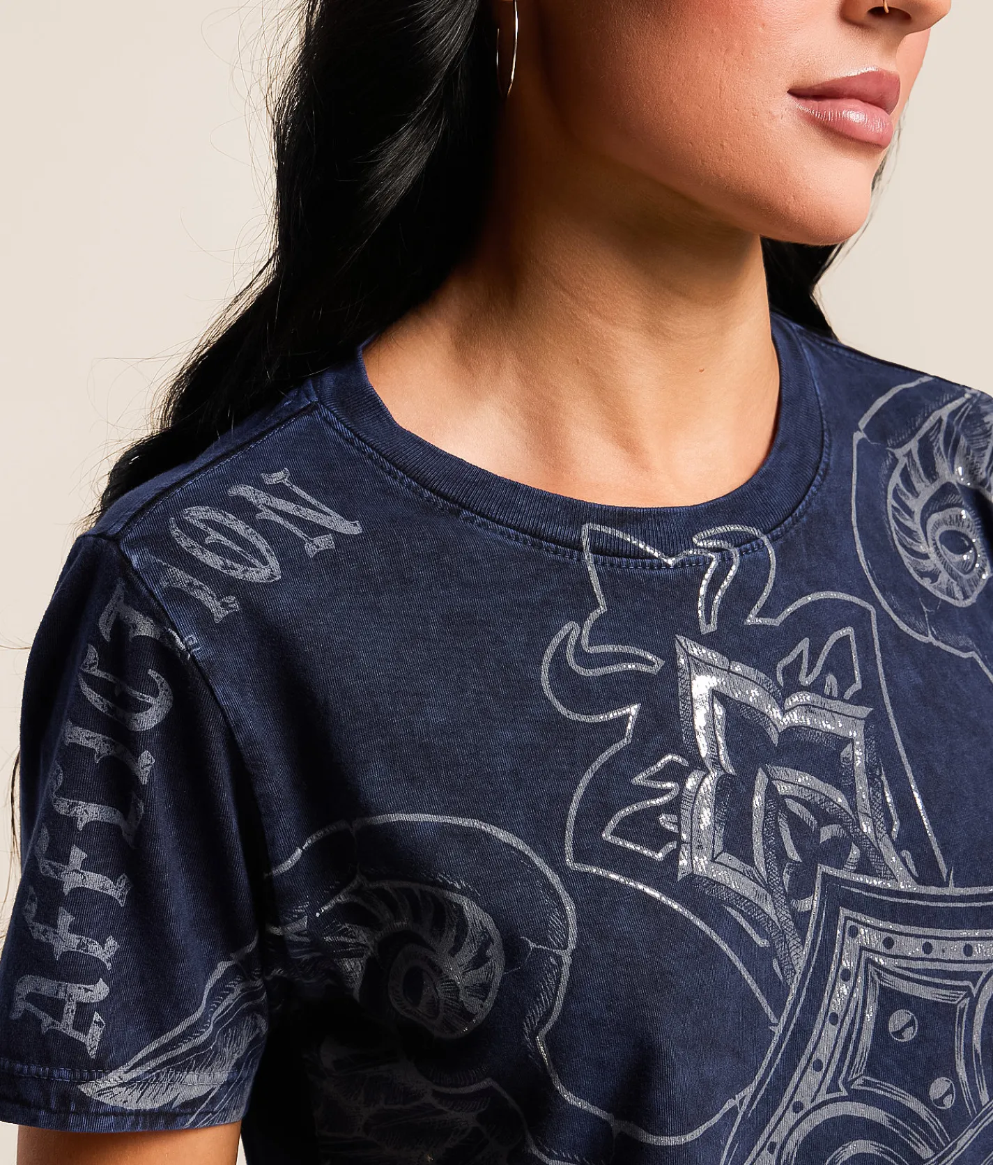Affliction Tragic Reign T-Shirt Blue Black Lava Tint Wash Sale