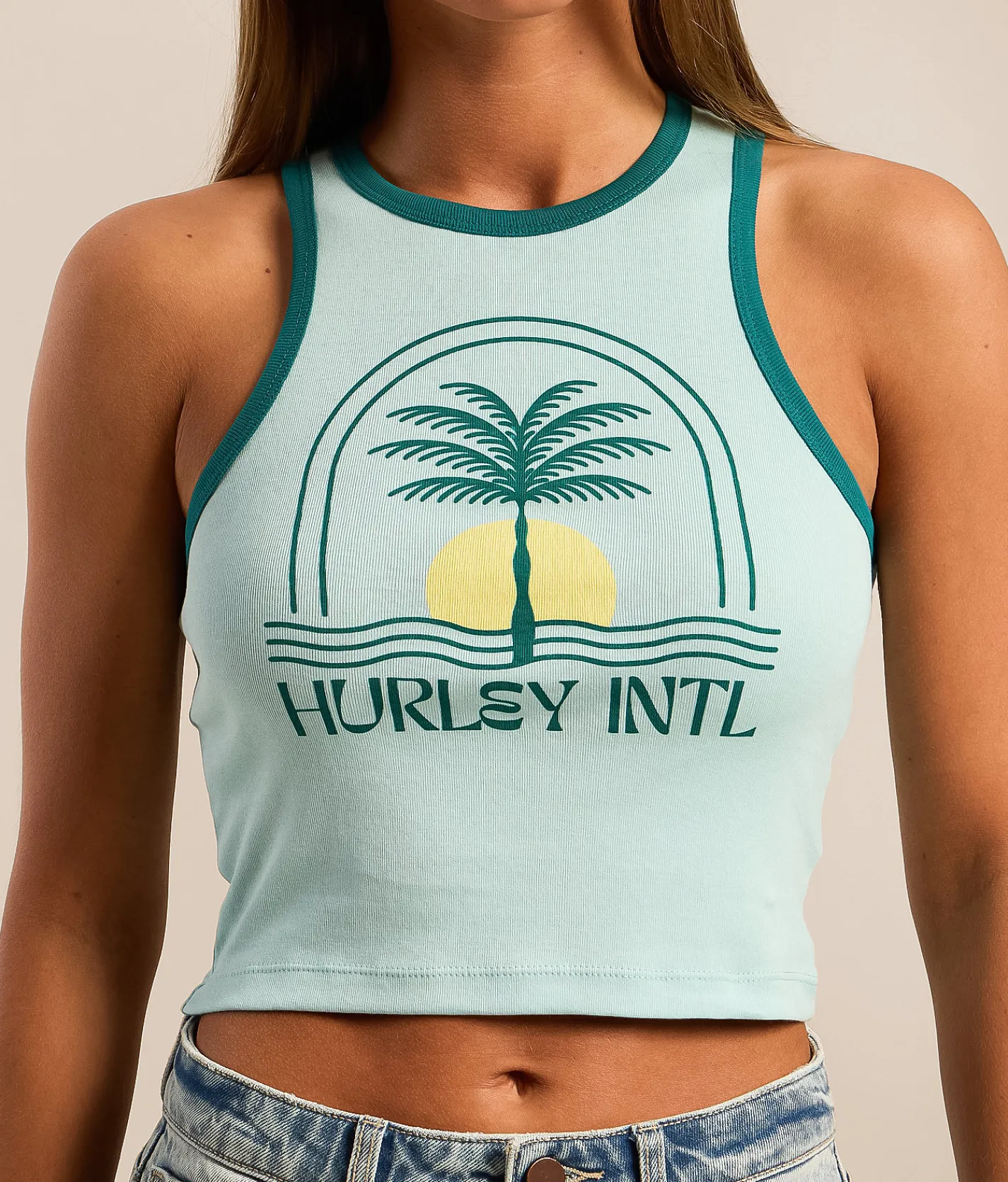 Tops | Hurley Tranquil Sea Cropped Tank Top Canal Blue