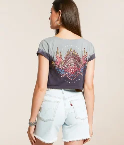 Tops | Affliction Tribal Fire Cropped T-Shirt Dark Charcoal Cool Gray