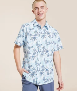 Departwest Tropical Athletic Performance Stretch Shirt White Blue Hot