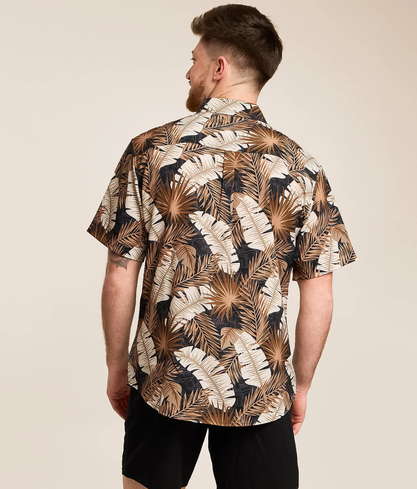 Departwest Tropical Athletic Performance Stretch Shirt Brown Beige Sale