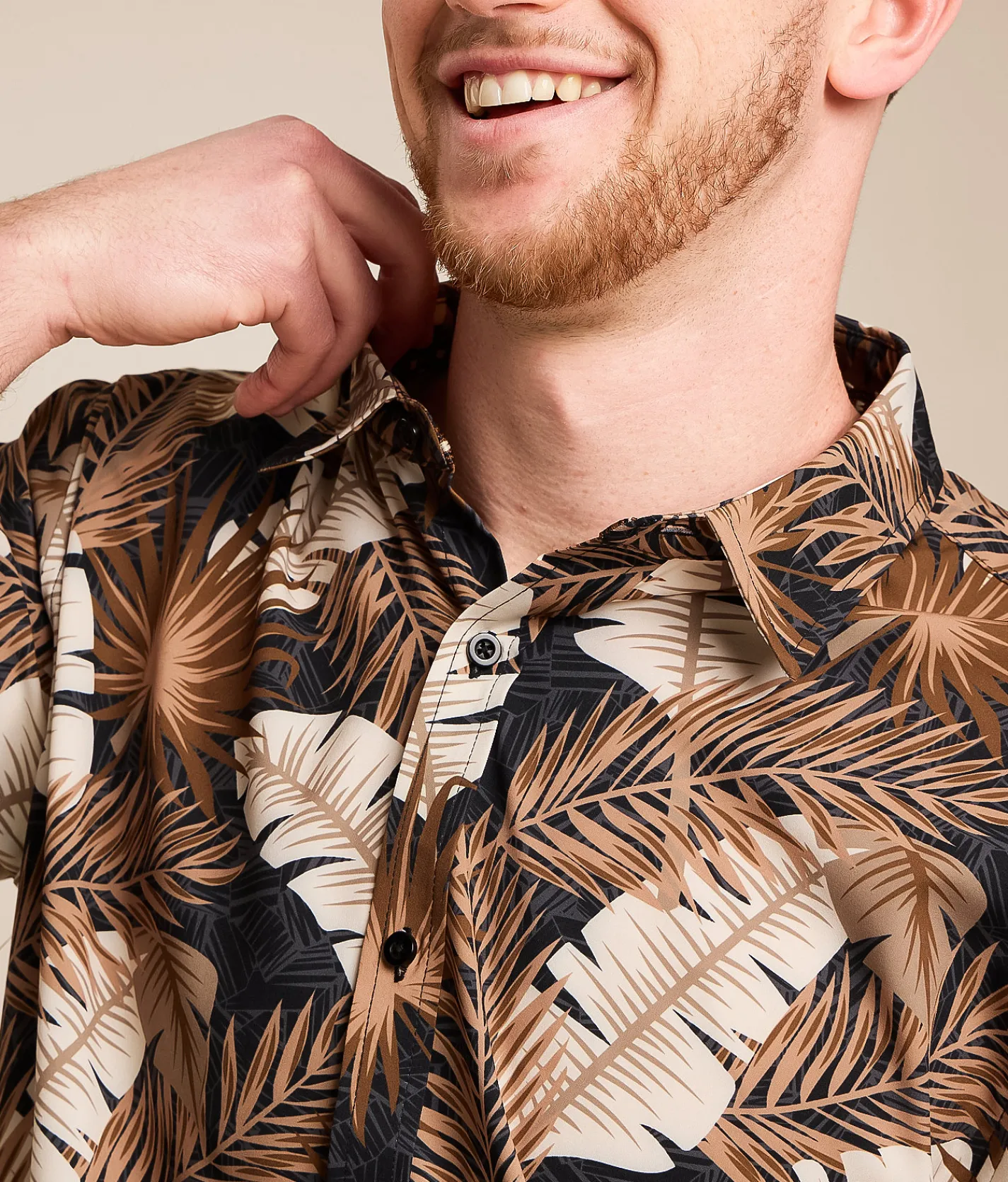 Departwest Tropical Athletic Performance Stretch Shirt Brown Beige Sale