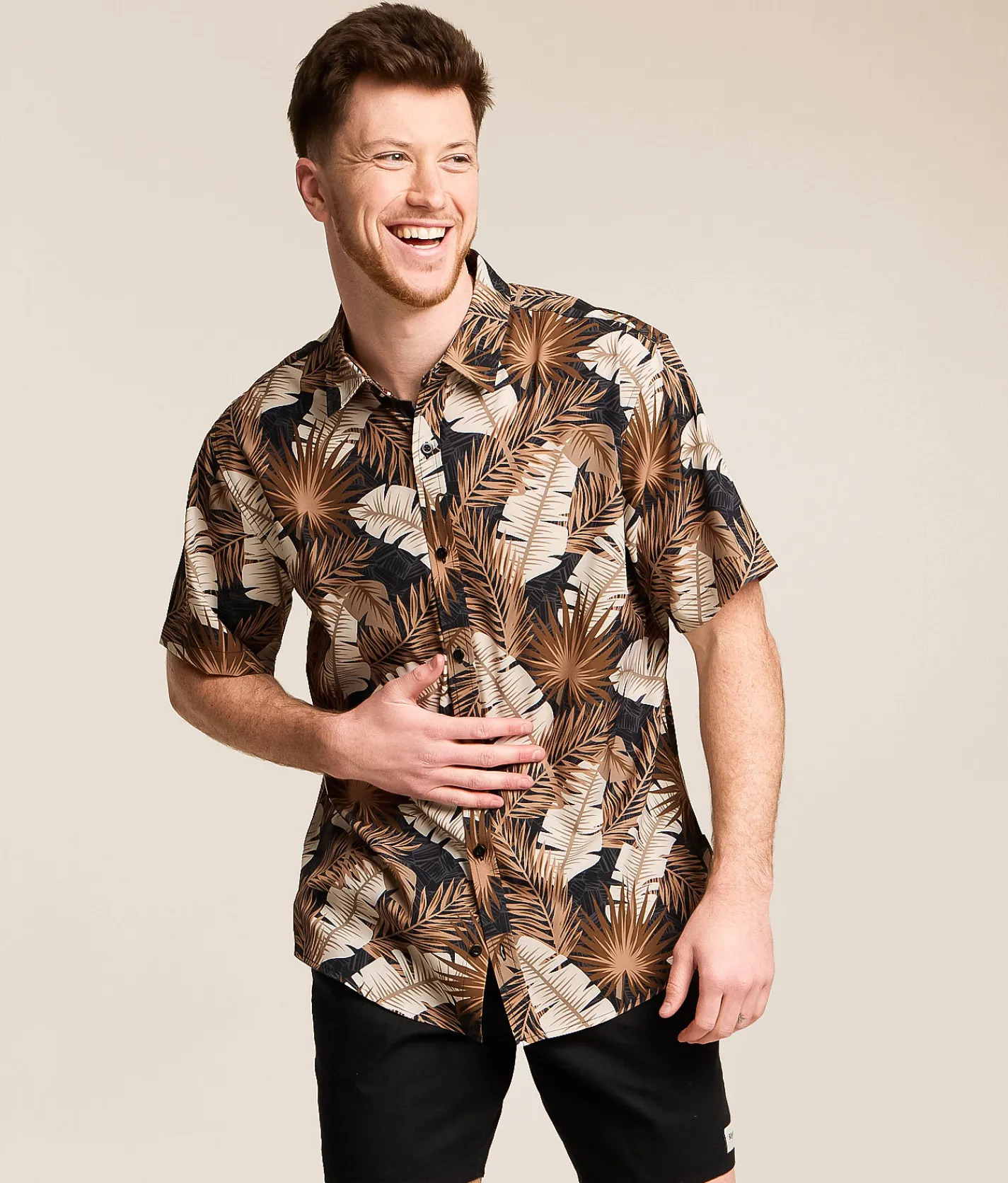 Departwest Tropical Athletic Performance Stretch Shirt Brown Beige Sale