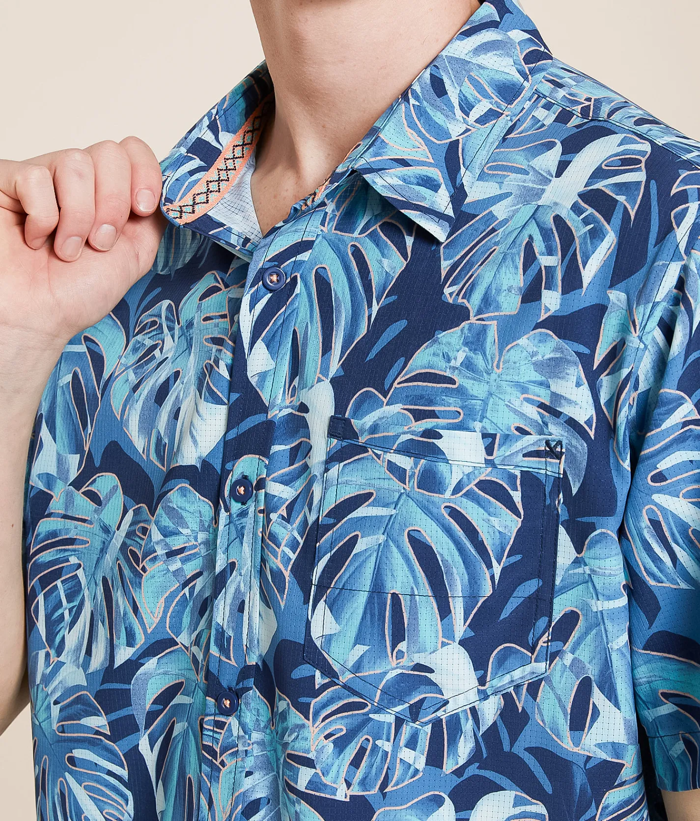 Tops | Departwest Tropical Athletic Performance Stretch Shirt Navy Teal