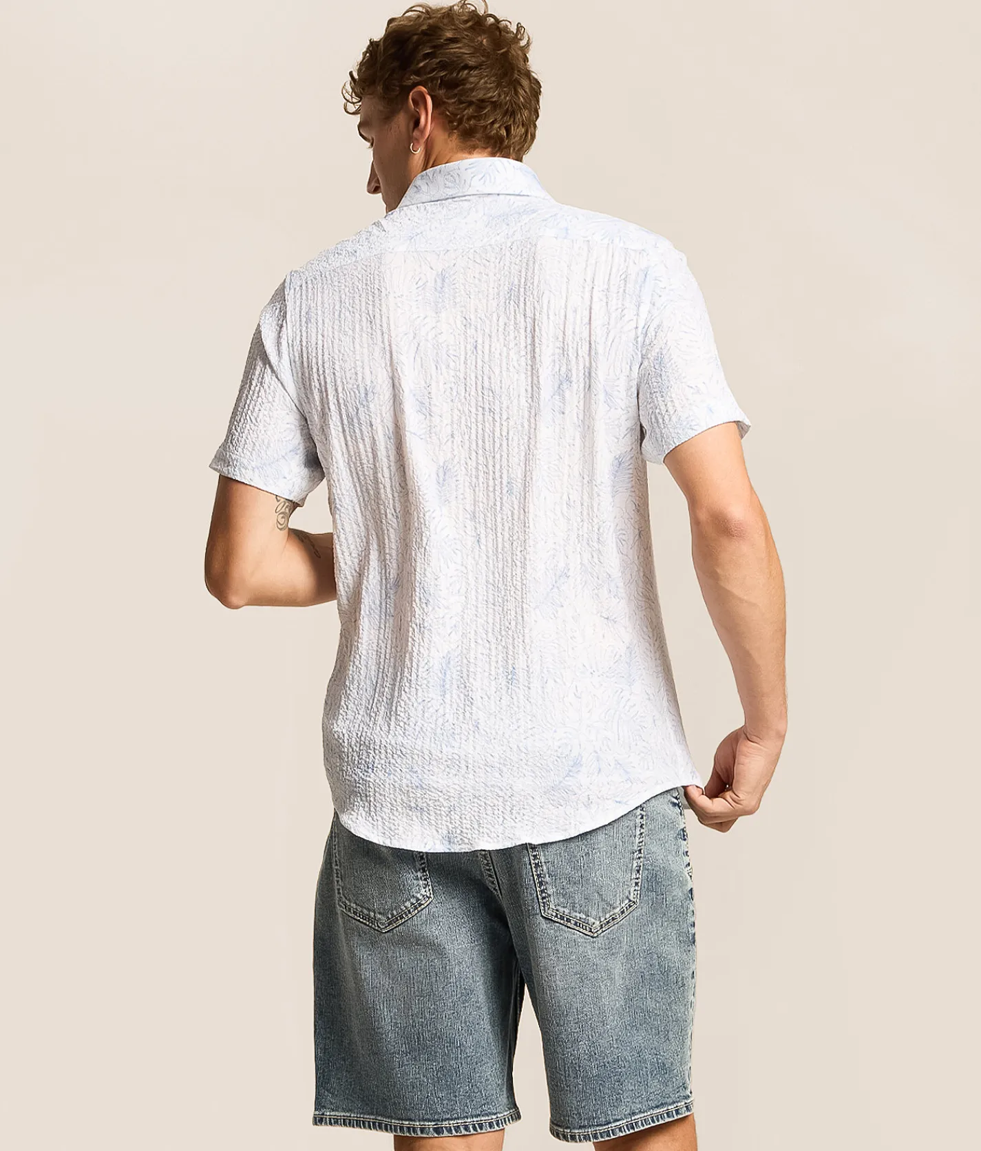 Departwest Tropical Athletic Performance Stretch Shirt White Blue New