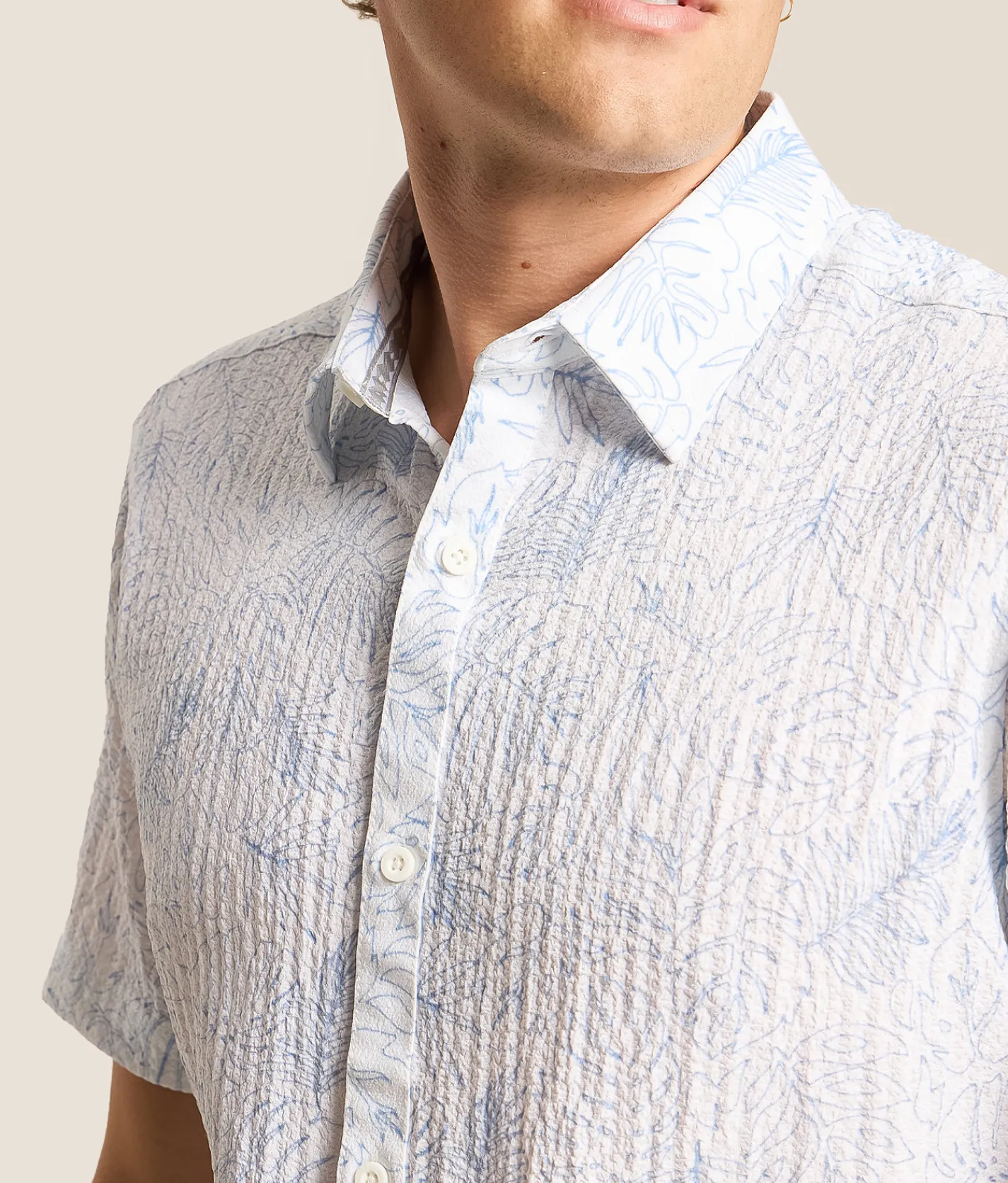 Departwest Tropical Athletic Performance Stretch Shirt White Blue New
