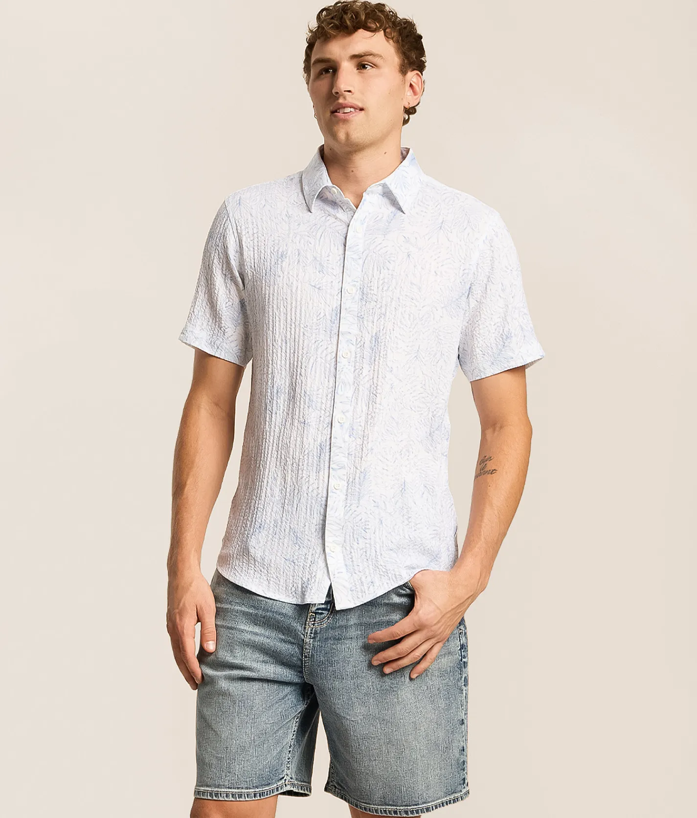 Departwest Tropical Athletic Performance Stretch Shirt White Blue New
