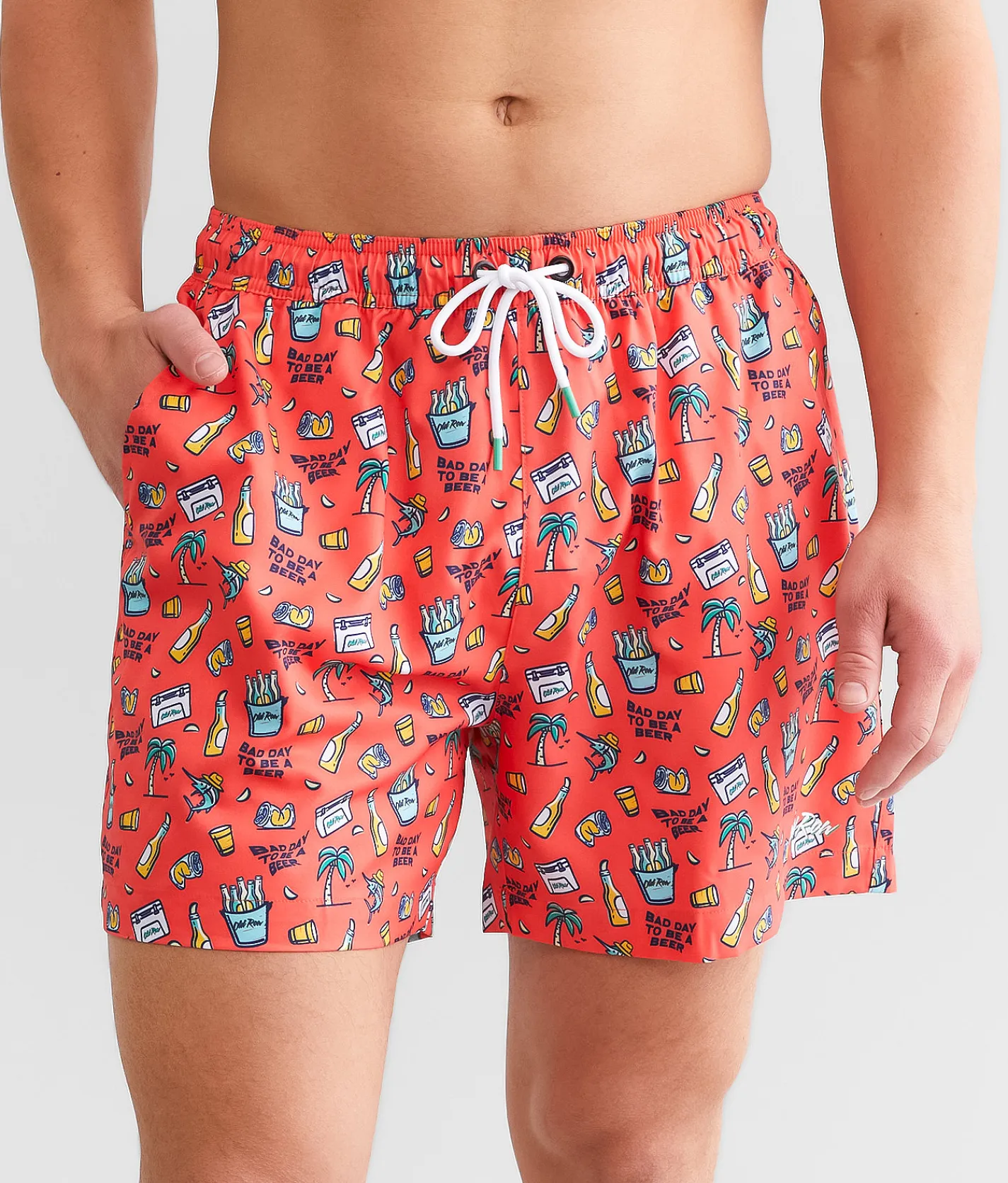 Old Row Tropical Cooler Stretch Swim Trunks Neon Coral Clearance