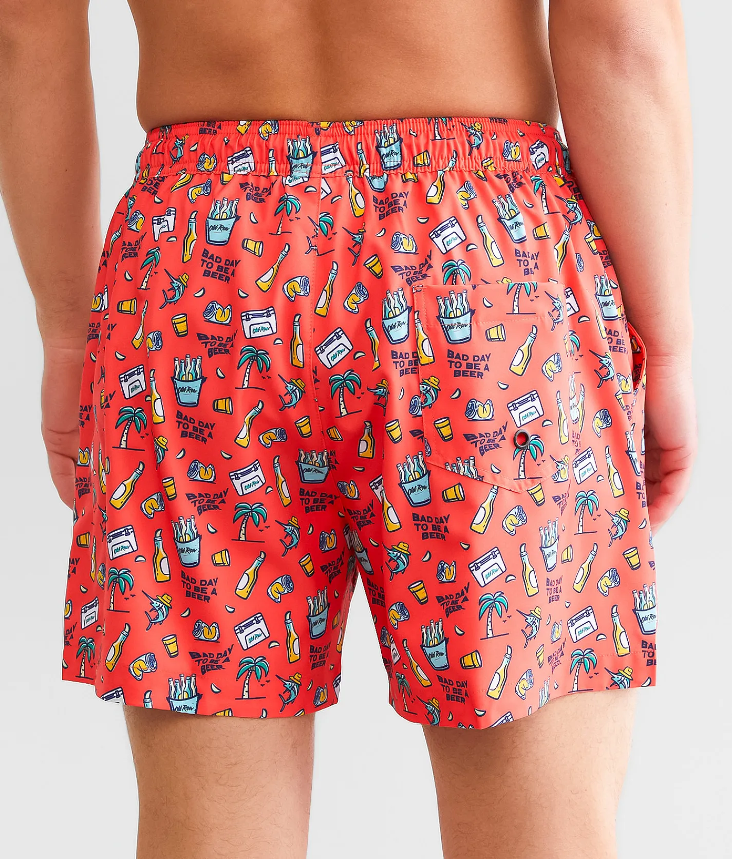 Old Row Tropical Cooler Stretch Swim Trunks Neon Coral Clearance