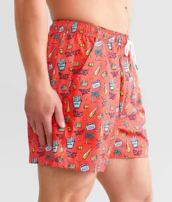Old Row Tropical Cooler Stretch Swim Trunks Neon Coral Clearance