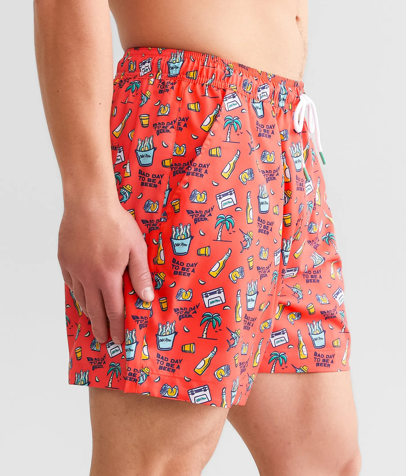 Old Row Tropical Cooler Stretch Swim Trunks Neon Coral Clearance