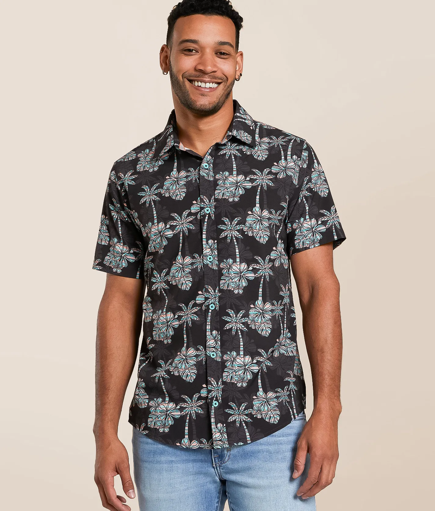Tops | Departwest Tropical Standard Performance Stretch Shirt Black