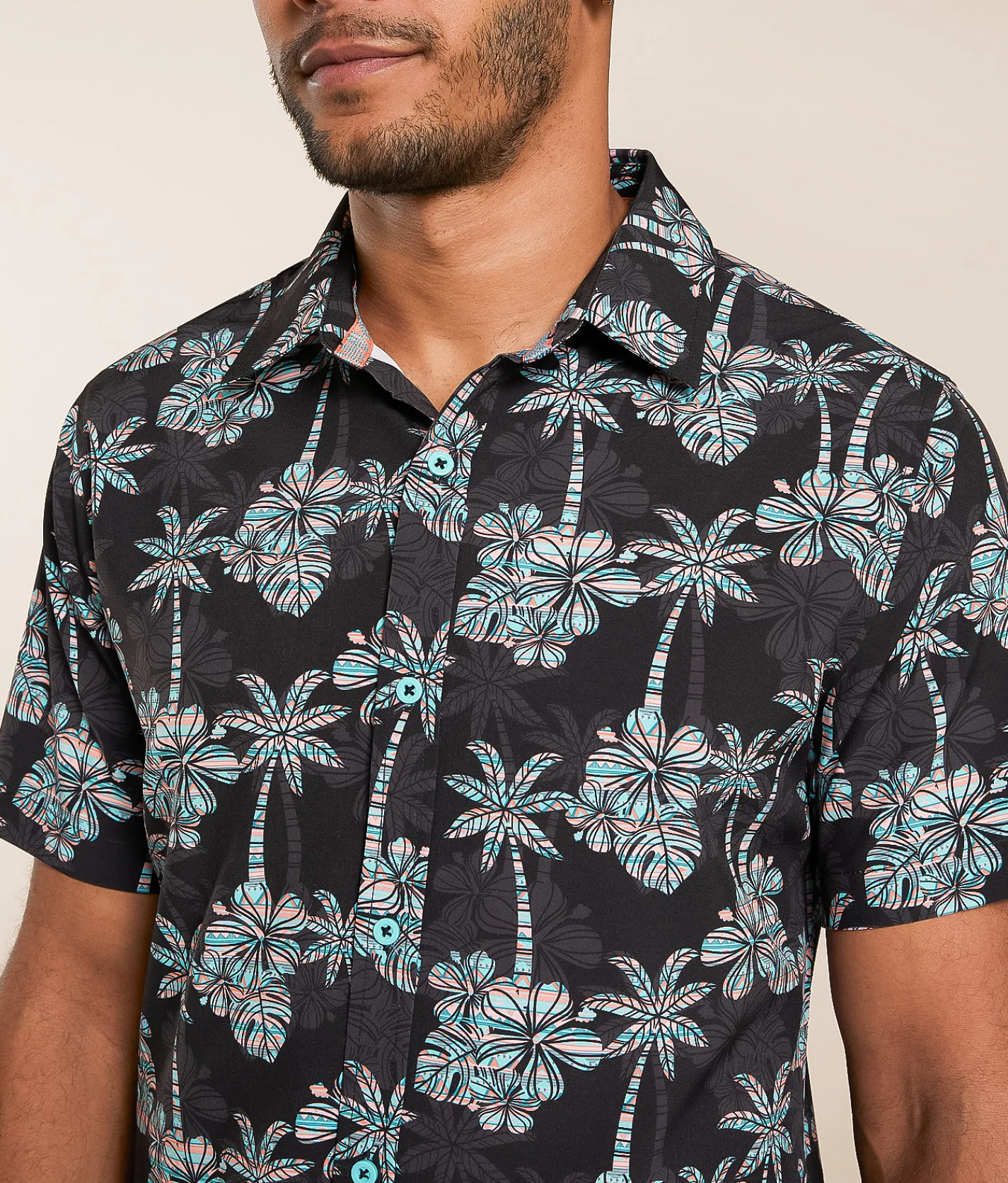 Tops | Departwest Tropical Standard Performance Stretch Shirt Black