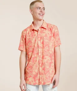 Departwest Tropical Standard Performance Stretch Shirt Orange Coral New