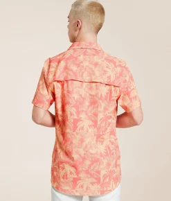 Departwest Tropical Standard Performance Stretch Shirt Orange Coral New