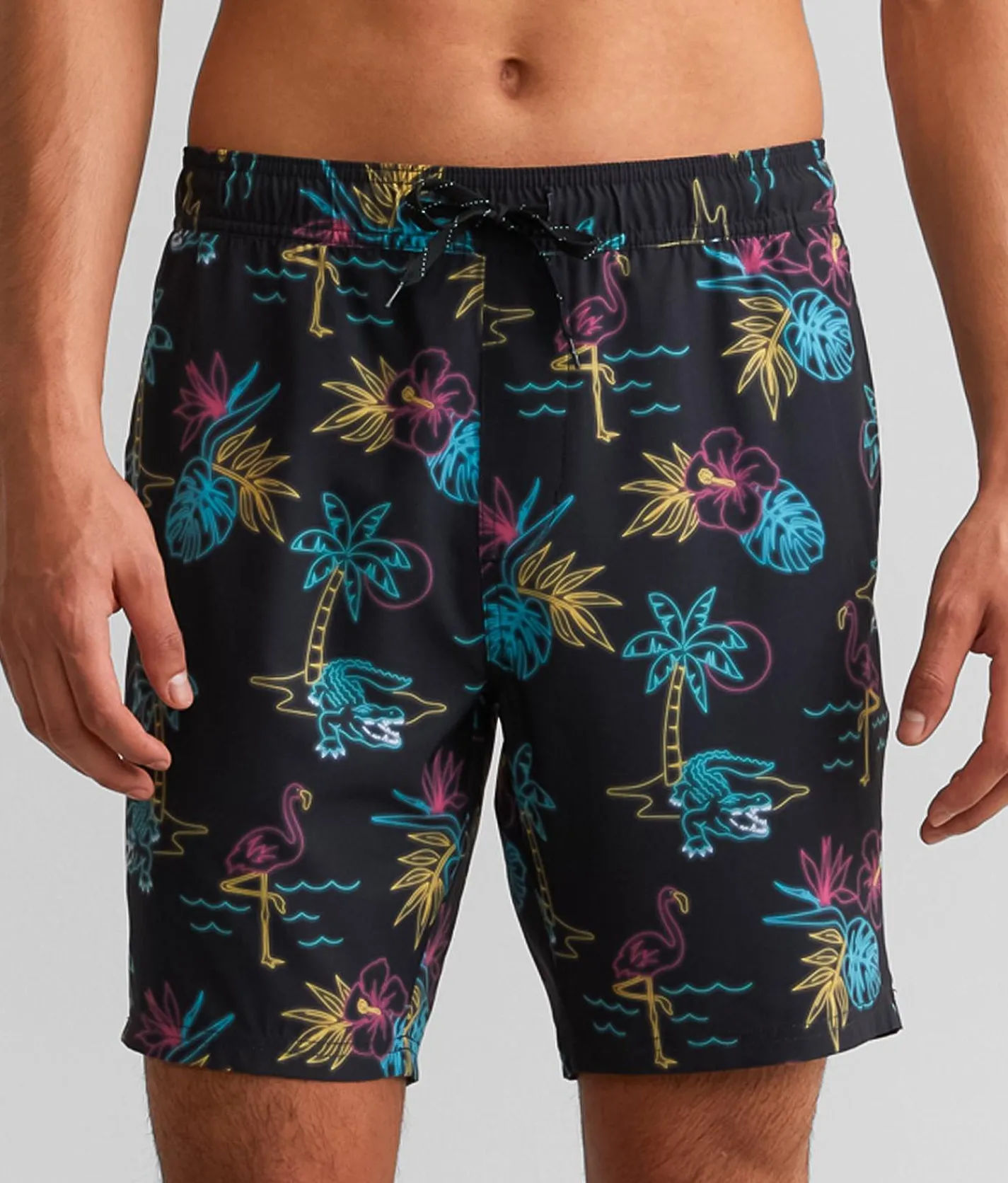 Bottoms|Swimwear | Departwest Tropical Stretch Swim Trunks Black