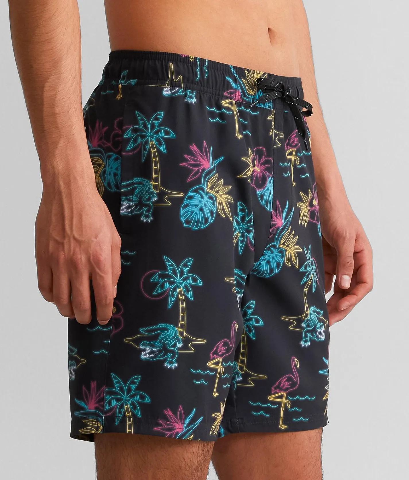 Bottoms|Swimwear | Departwest Tropical Stretch Swim Trunks Black