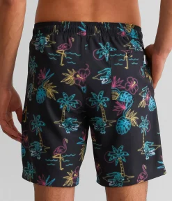 Bottoms|Swimwear | Departwest Tropical Stretch Swim Trunks Black