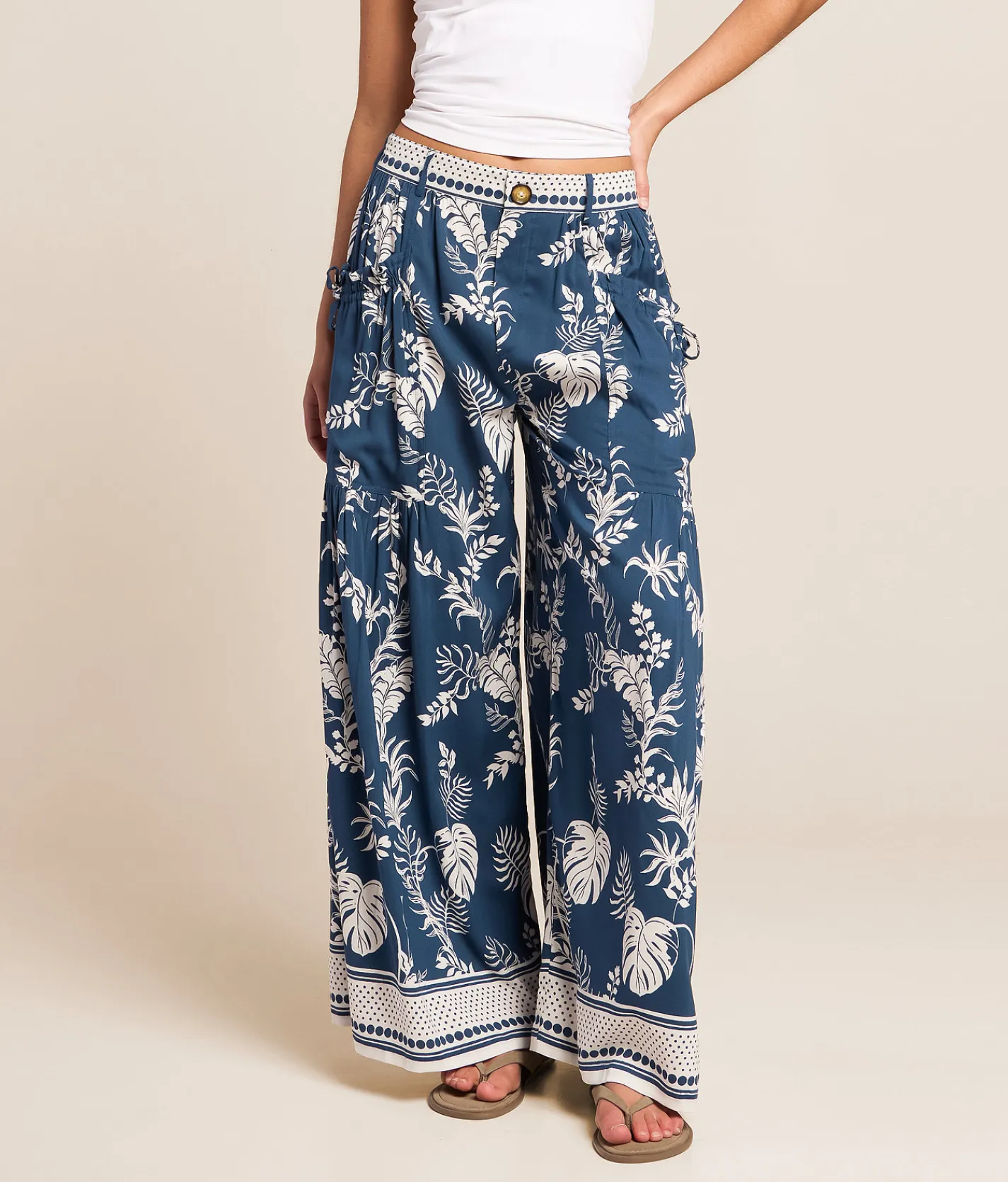 Angie Tropical Wide Leg Beach Pant Blue