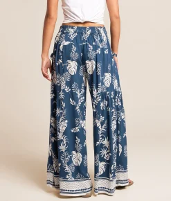 Angie Tropical Wide Leg Beach Pant Blue
