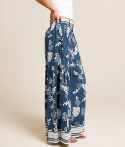 Angie Tropical Wide Leg Beach Pant Blue