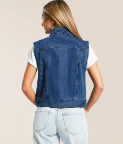 Tops|Coats & Jackets | Willow & Root Trucker Striped Denim Stretch Vest Dark Denim