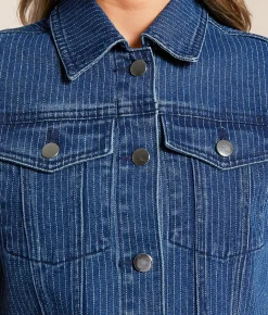 Tops|Coats & Jackets | Willow & Root Trucker Striped Denim Stretch Vest Dark Denim