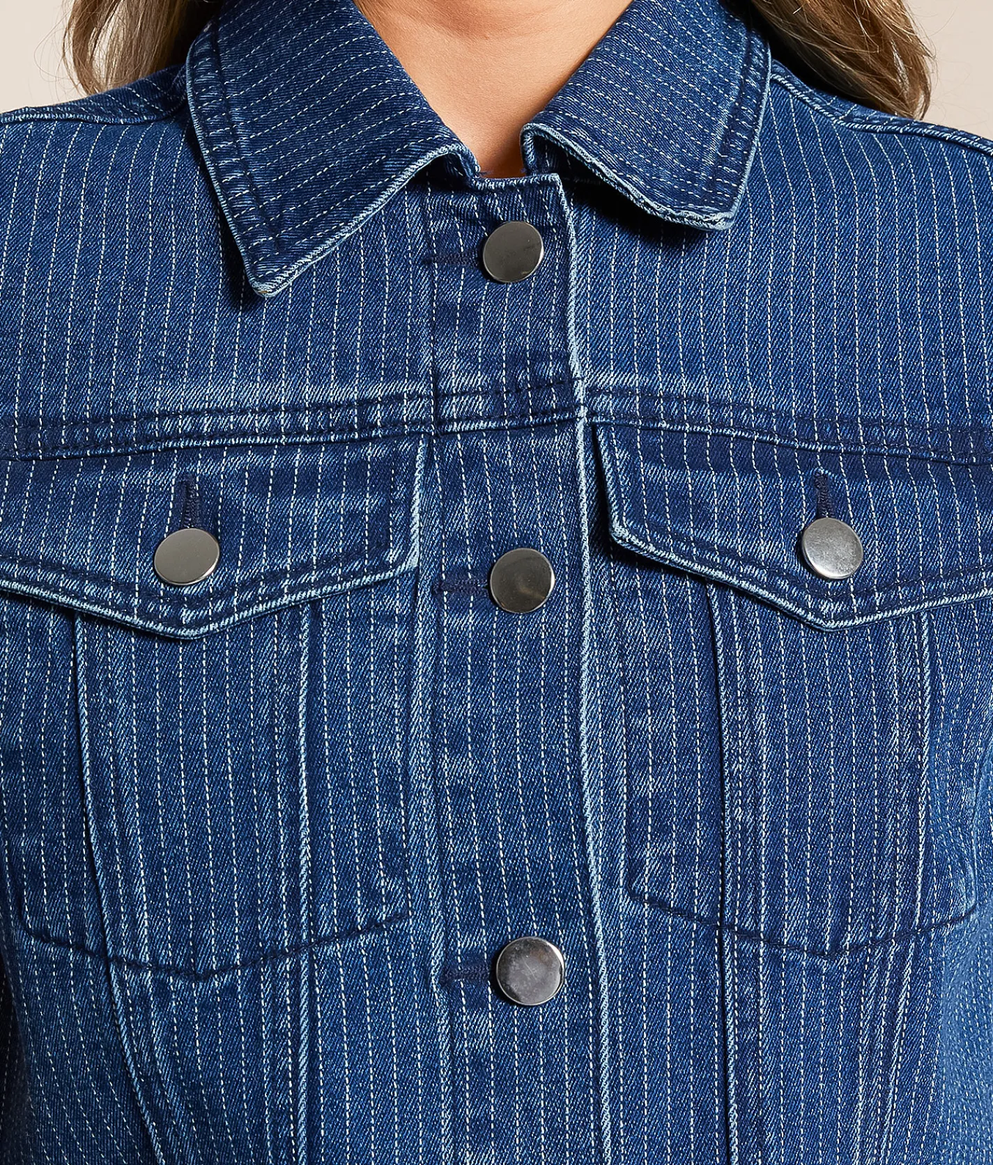 Tops|Coats & Jackets | Willow & Root Trucker Striped Denim Stretch Vest Dark Denim