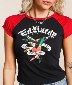 Tops | Ed Hardy True Eagle Raglan T-Shirt Black Red
