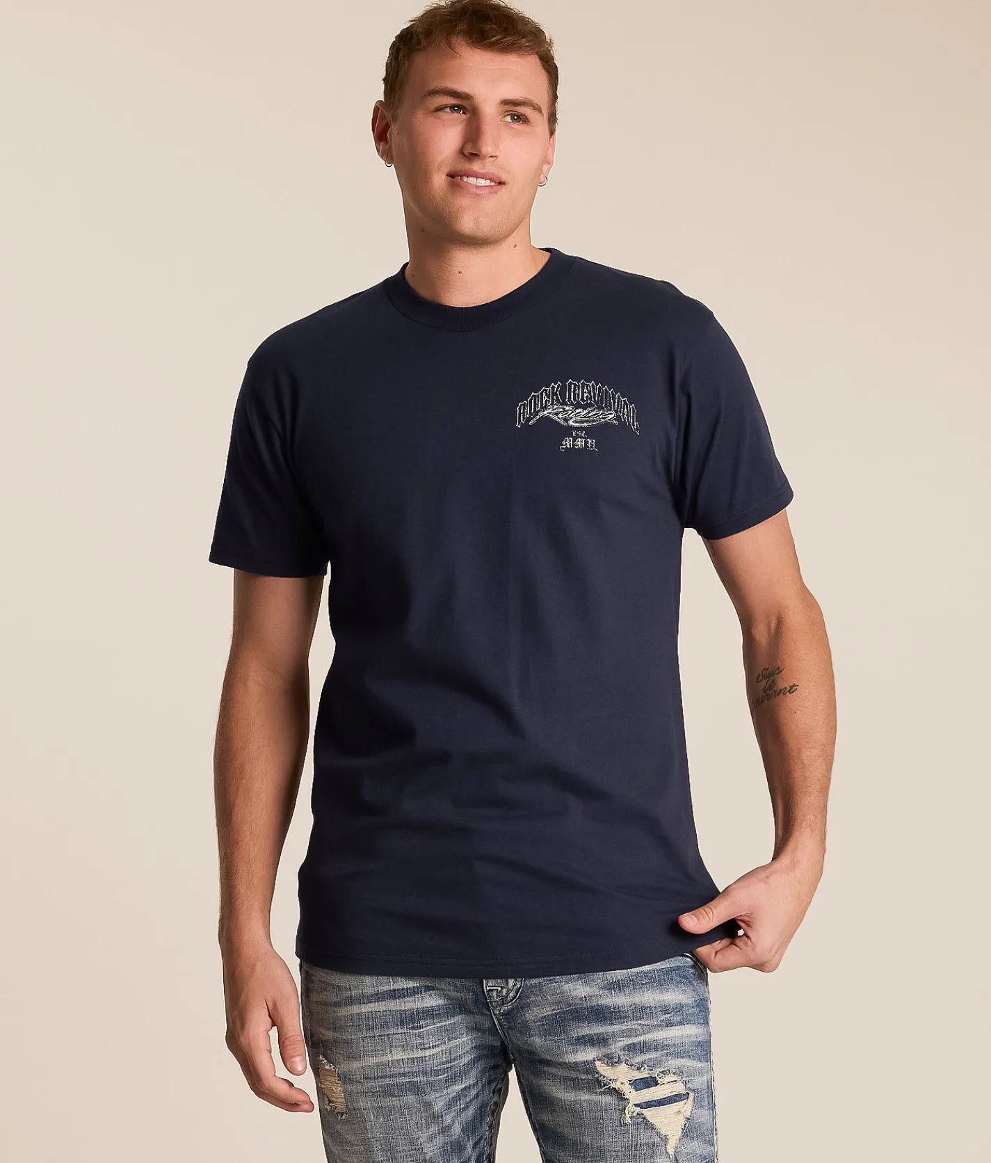 Rock Revival Tru T-Shirt Navy New